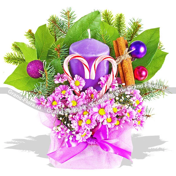С Новым Годом Любимая! - новогодний букет из роз,конфет и декора 