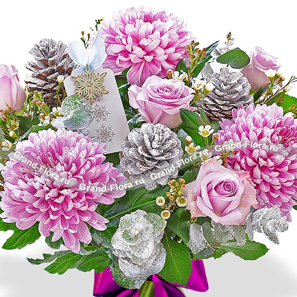 Сиреневая дымка - букет из хризантем и роз