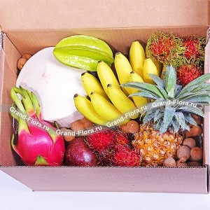 Тропический остров- коробка с экзотическими фруктами